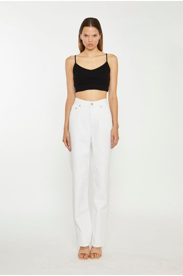 White High-Waisted Side Split Jeans