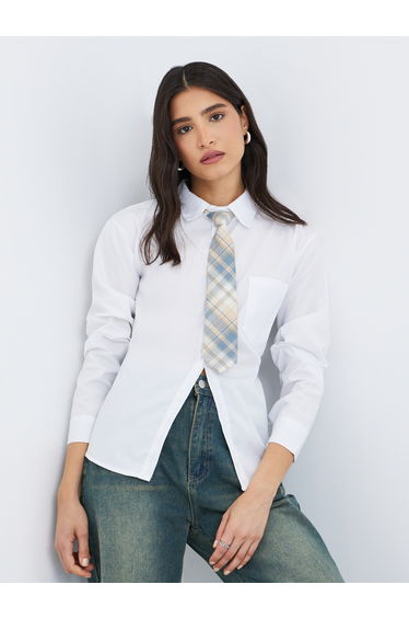 Solid Long Sleeves Shirt with Tie