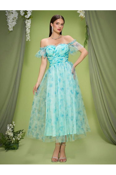 Leely Women's Elegant Off The Shoulder Short Sleeve Prom Dress