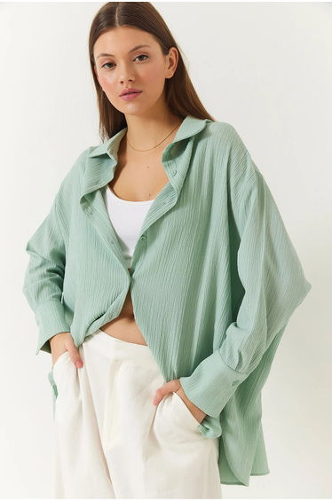 LUCCI Oversized Shirt with Pompom Detail