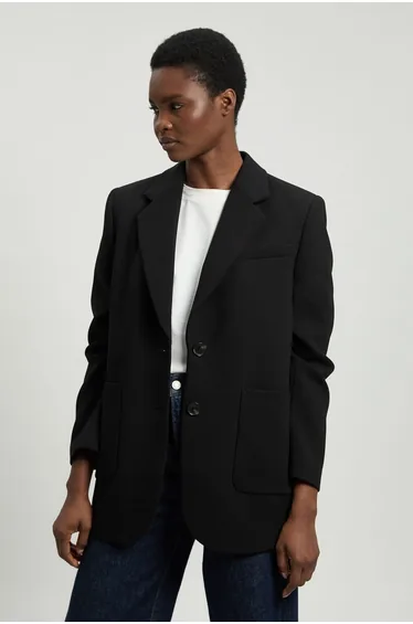 Compact Stretch Ruched Sleeve Detail Single Breasted Blazer