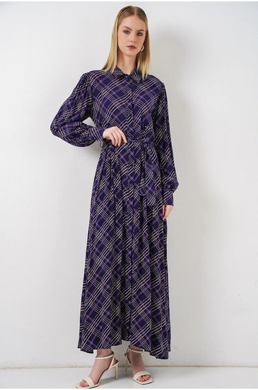 BDART Plaid Midi Shirt Dress with Button Closure
