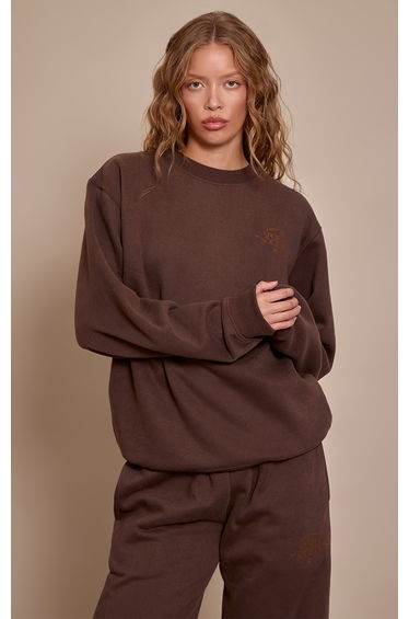 Chocolate PLT Sports Society Oversized Pull Over Sweatshirt