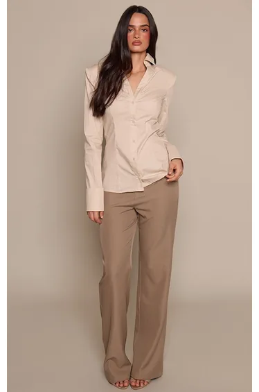 قميص قطن بأكتاف مبطنة - بيج