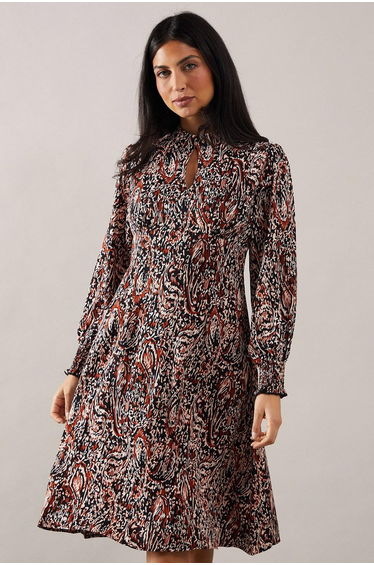 Animal Print Key Hole Detail Satin Midi Dress