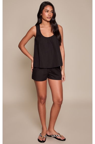 Black Cotton Elasticated Shorts