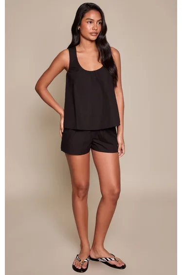 Black Cotton Elasticated Shorts
