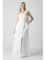 Wrap Front Full Skirted Wedding Dress With Taffeta Bow