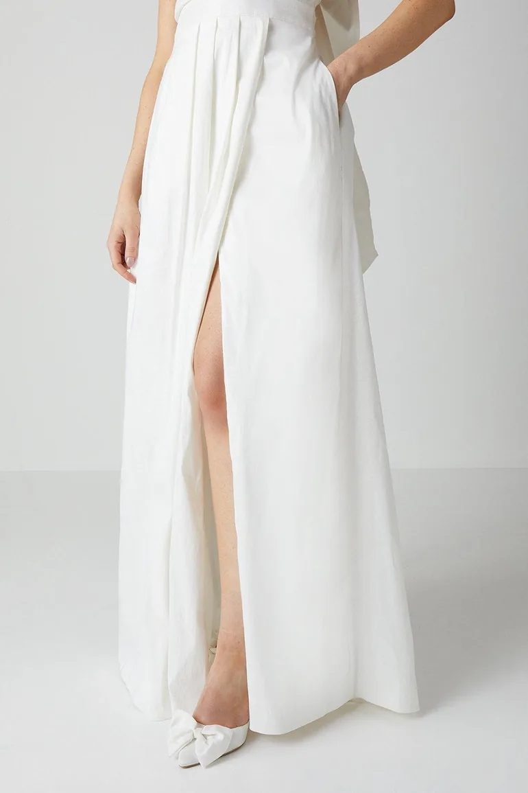 Wrap Front Full Skirted Wedding Dress With Taffeta Bow - 3