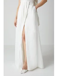Wrap Front Full Skirted Wedding Dress With Taffeta Bow - 3