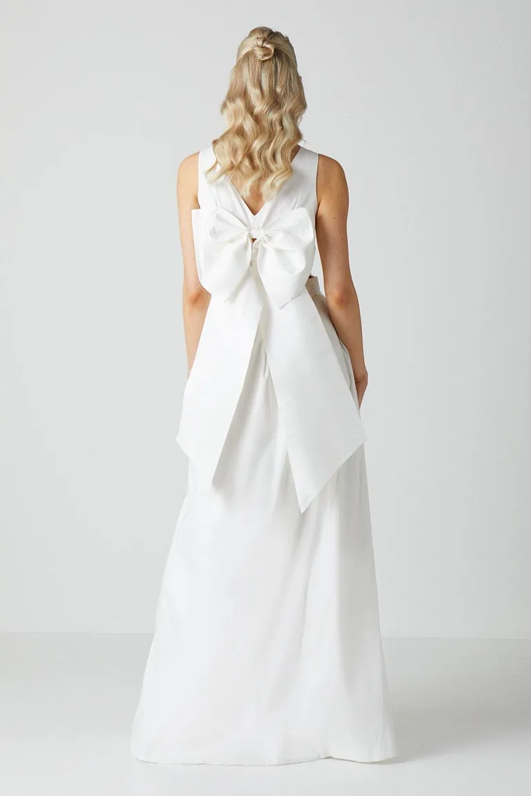 Wrap Front Full Skirted Wedding Dress With Taffeta Bow - 2