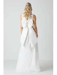 Wrap Front Full Skirted Wedding Dress With Taffeta Bow - 2