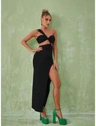 Berenice One Shoulder Cutout Maxi Dress In Black - 1