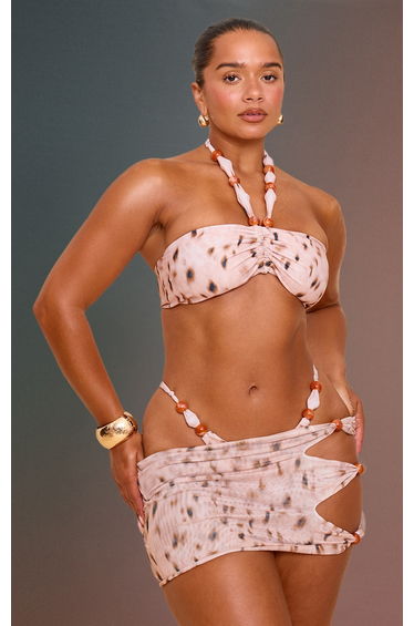 Shape Stone Animal Print Beaded Mesh Mini Skirt