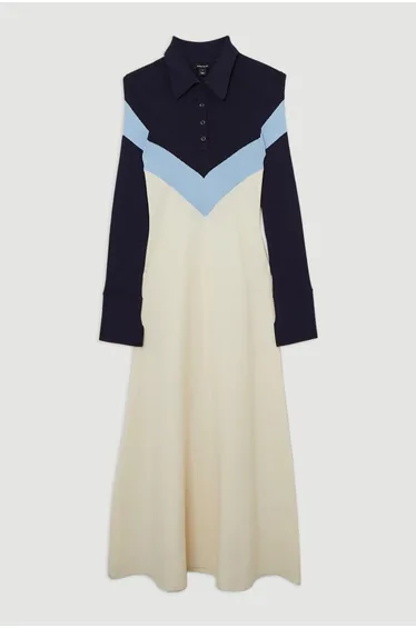 Viscose Blend Rib Knit Polo Top Midaxi Dress