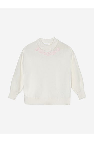 Palm Angels Girls Neck Logo Knit Sweatshirt in Ivory