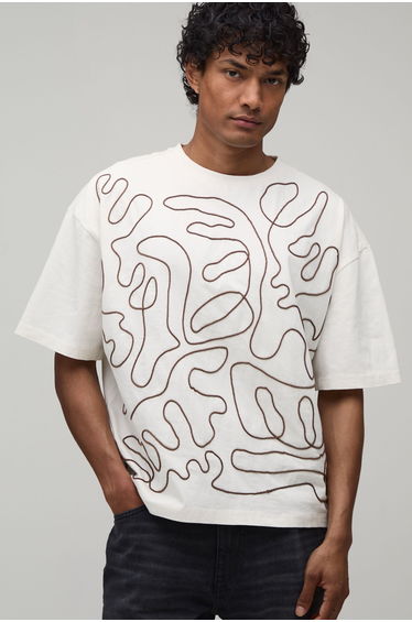 Oversized Boxy Embellished Doodle T-Shirt - white