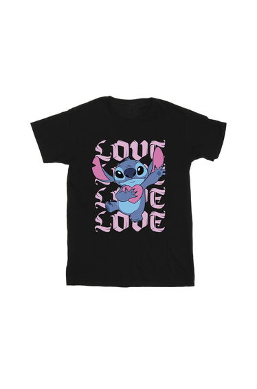 Lilo & Stitch Girls Valentine Love Cotton T-Shirt - Black