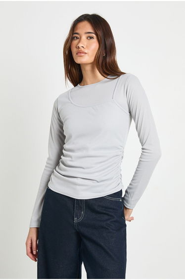 Vest Double Layer Long Sleeve Top - ice blue
