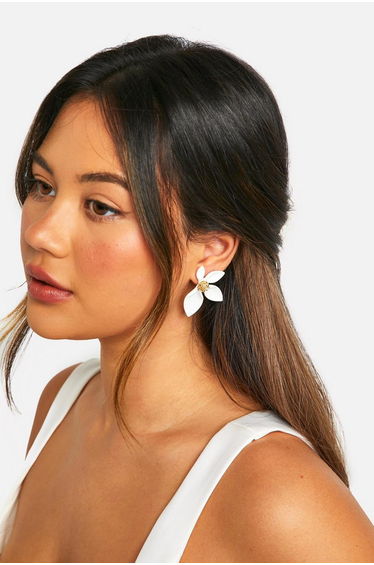 Statement Floral Earrings - white