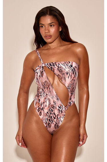 Shape Leopard Cut Away Knot Detail Swimsuit