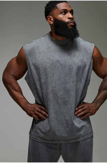 Man Active Training Dept. Oversized Washed Tank - grey