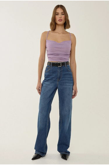 Asymmetrical Neck Glitter Knitted Crop Tank Top