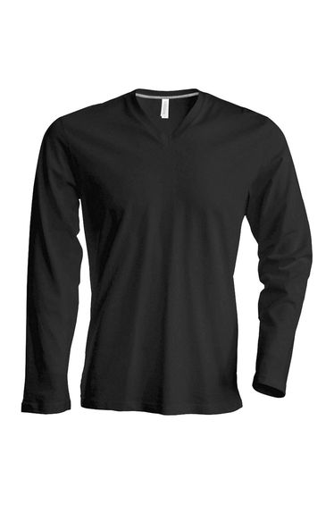 Kariban Mens Slim Fit Long Sleeve V Neck T-Shirt - Grey