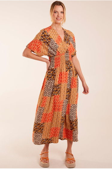 Abstract Pattern V Neck Midi Dress