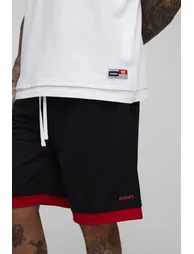 Tall Oversized Official Faux Layer Hem T-Shirt & Airtex Basketball Short Set - white - 2