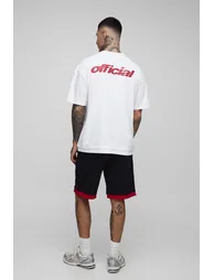 Tall Oversized Official Faux Layer Hem T-Shirt & Airtex Basketball Short Set - white - 1