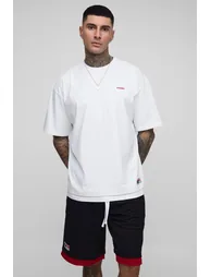 Tall Oversized Official Faux Layer Hem T-Shirt & Airtex Basketball Short Set - white