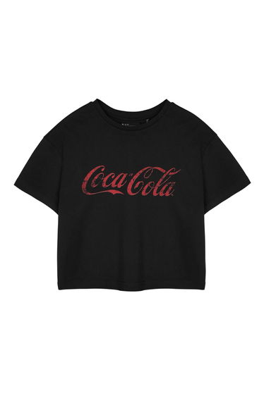 Coca-Cola Womens/Ladies Short-Sleeved Crop T-Shirt - Black