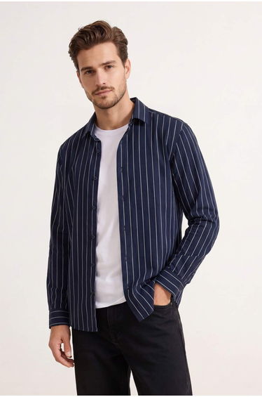 Navy Blue Regular Men's Shirt