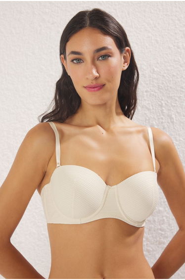 Ten Micro Striped Covered Strapless Knitted Bra