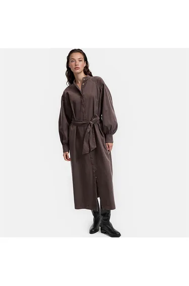 Lyocell and Cotton Maxi Dress with Puff Sleeves