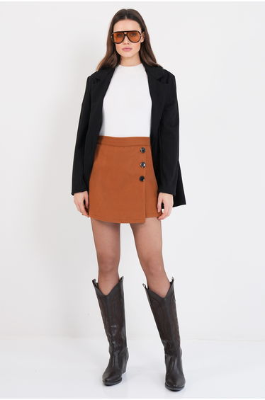 Women's Cinnamon Button Detailed Cashmere Shorts Skirt