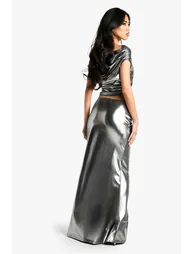shimmer ruched side Floor Length skirt - black - 1