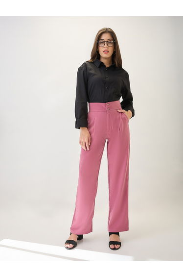 Pink Mid-Rise Pleated Korean Pants
