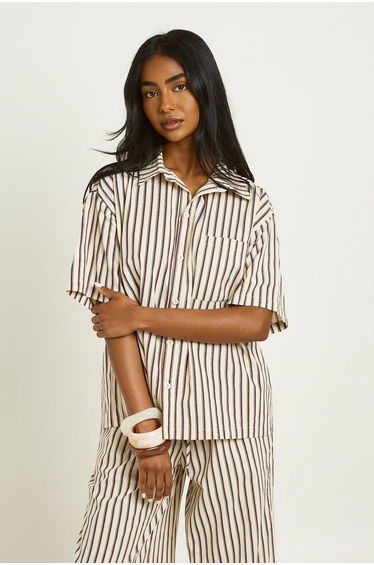 Stripe Oversized Shirt - ecru