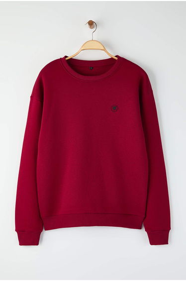 Red New Oversize/Wide Cut Clover Print Detailed Thick/Inside Fleece Sweatshirt