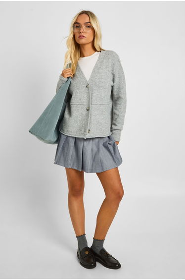 Seam Detail V Neck Knitted Cardigan - grey