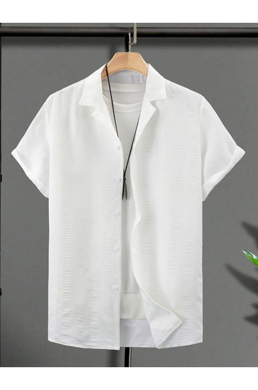 Men White Short Sleeve Button-Down Shirt