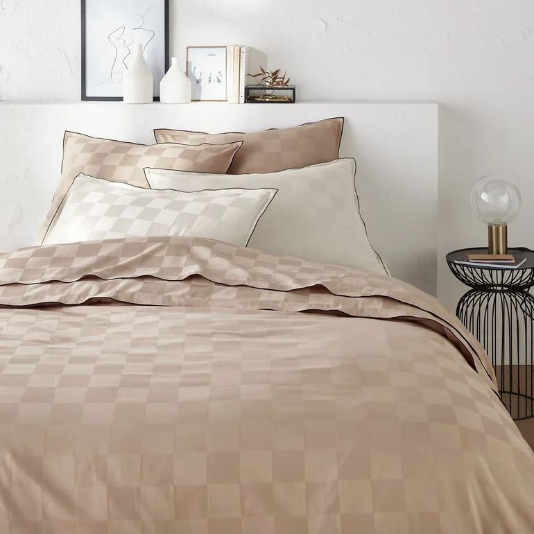 Victor Checkerboard 100% Washed Cotton Satin 300 Thread Count Pillowcase - 4