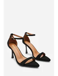 Gaia Black Suede Sparkling Heeled Sandals With Buckled Ankle Strap - 3