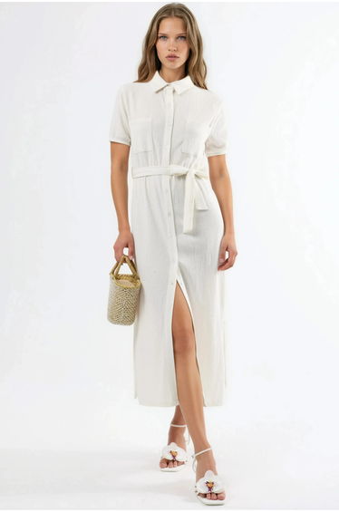 BUSEM Belted Midi Shirt Dress