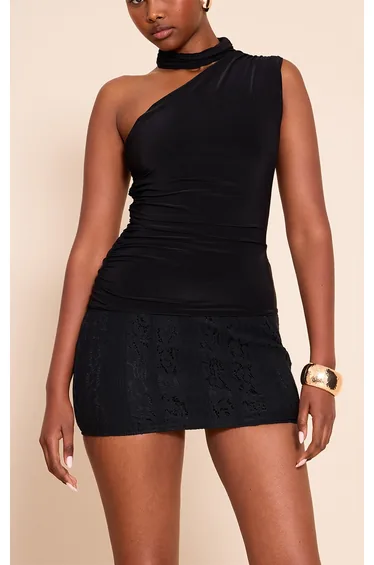 Black Lace Woven Mini Skirt