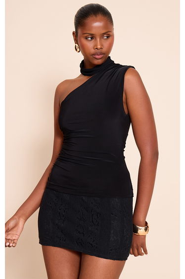 Black Lace Woven Mini Skirt