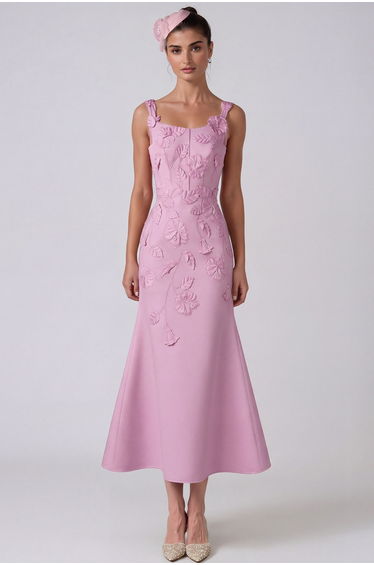 Jaak Spaghetti Flower Mermaid Midi Dress In Pink