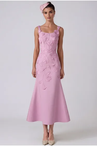 Jaak Spaghetti Flower Mermaid Midi Dress In Pink